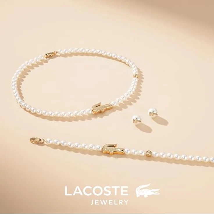Lacoste MATCHPOINT Perlenarmband für Männer und Frauen, Gelbgold mit Tennisball- und Krokodil-Charm, 160 mm (mit 5 mm Verlängerung) – Bild 5