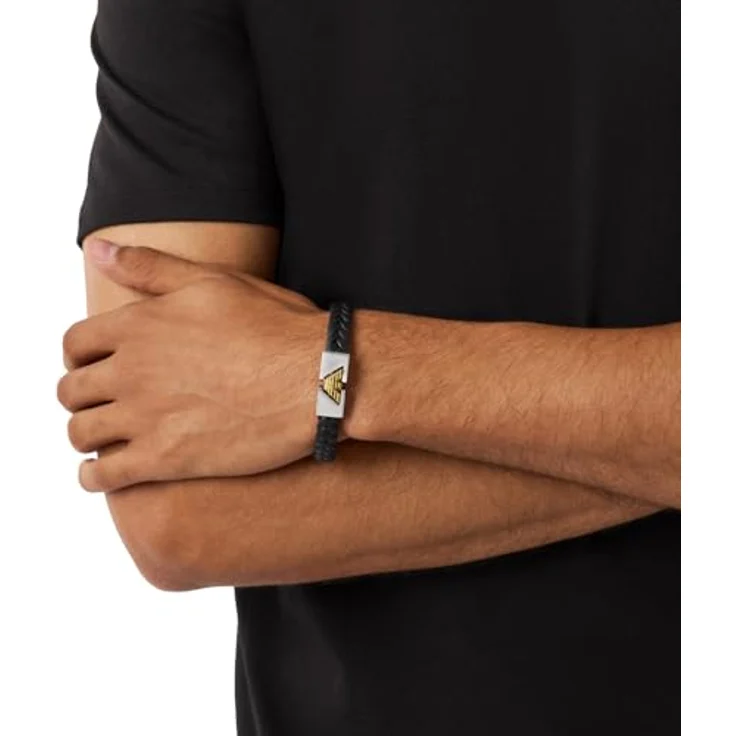 Emporio Armani Herren Zweifarbiges Kunststoffarmband EGS3253040, schwarzes Polyurethan mit mattem Finish, sicherer Faltverschluss, Länge 19,5 + 1,5 cm, Breite 27 mm, Höhe 12 mm – Bild 2