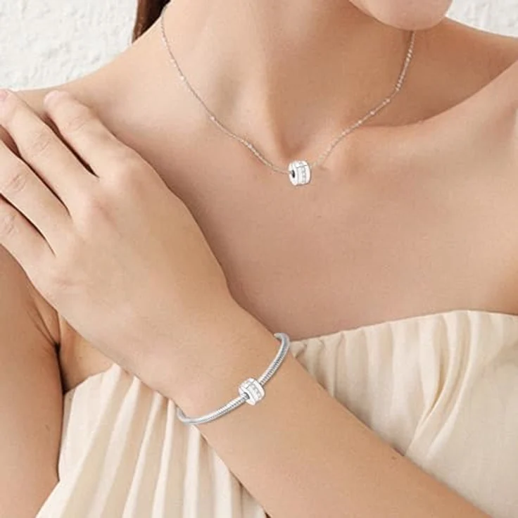 Ruaidhra Sterling Silber S925 Zirkon Charm Stopper & Beads, Rosa Glühwürmchen Blume für Damen, kompatibel mit Armbändern und Halsketten, hypoallergen – Bild 4