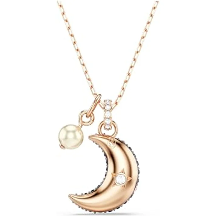 Swarovski Sublima Halskette, Rosé Vergoldete Damenhalskette mit Mondanhänger und Strahlenden Swarovski Kristallen – Bild 4