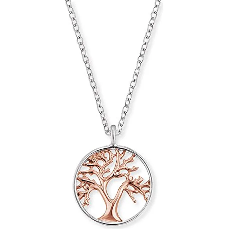Engelsrufer Baum des Lebens Kette mit Anhänger, Bicolor Rhodiniert und Rosévergoldet, 925er Sterlingsilber, Länge 40 cm + 4 cm, Anhänger 12 mm