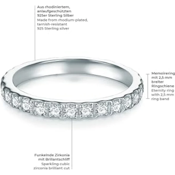 Trilani Damen Memoirering Sterling Silber mit Zirkonia, weiß, Brillantschliff, ideal als Verlobungsring oder Antragsring, inklusive Schmuckverpackung – Bild 2
