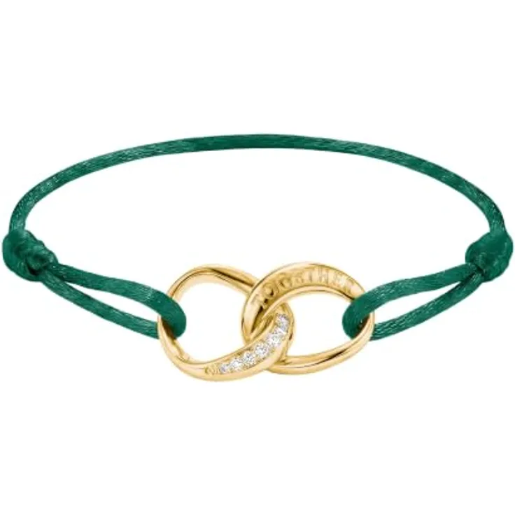 THOMAS SABO Damen Textil-Armband Together, vergoldet, grün, Kordelkette mit Zirkonia, Motiv Liebe