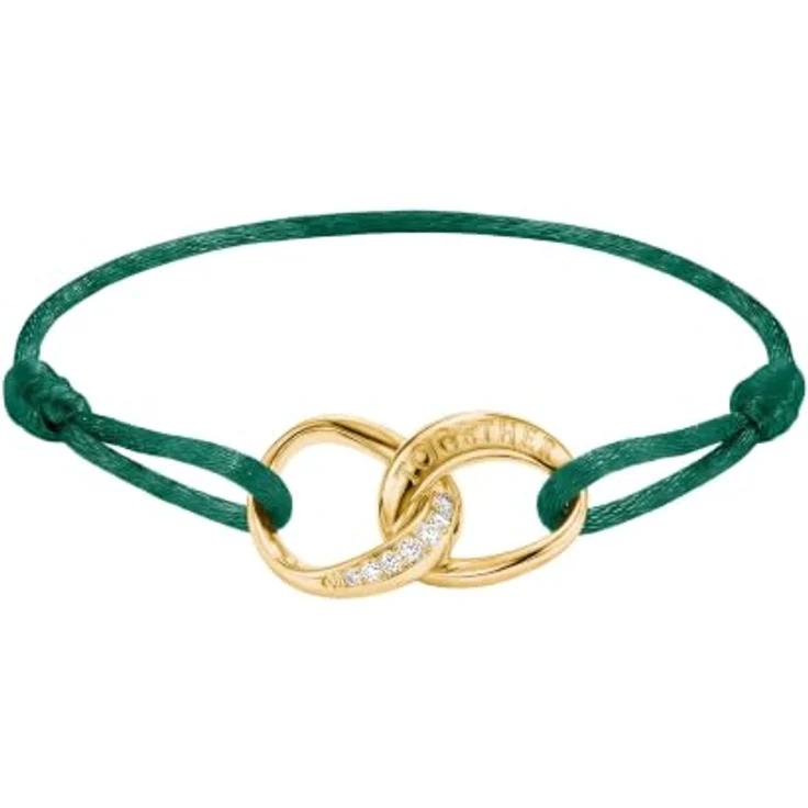 THOMAS SABO Damen Textil-Armband Together, vergoldet, grün, Kordelkette mit Zirkonia, Motiv Liebe