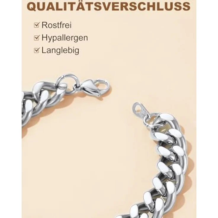 FindChic Kubanisches Herren Armband 12MM breit, 19cm Silberkette, Fashion Kettenarmband mit Geschenkbox – Bild 3