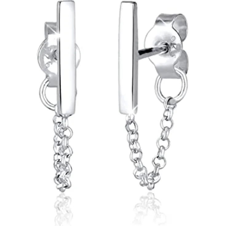 Elli Ketten-Ohrstecker Geo Basic, trendige Damen-Ohrringe aus 925 Sterling Silber, hochglanzpoliert, handgefertigt