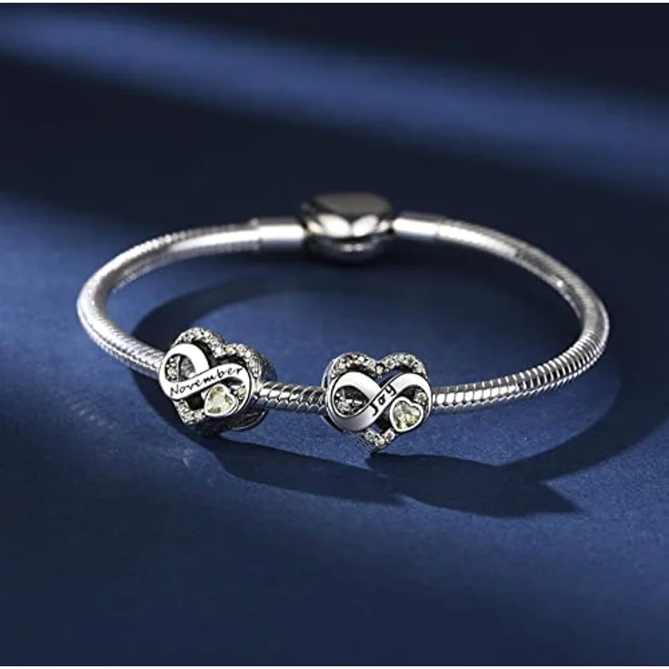 BIZK Damen Unendlichkeit Geburtsstein Charm Anhänger, 925 Sterling Silber mit klaren hellgelben Zirkonsteinen, November Geburtstagsgeschenk für Armband – Bild 2