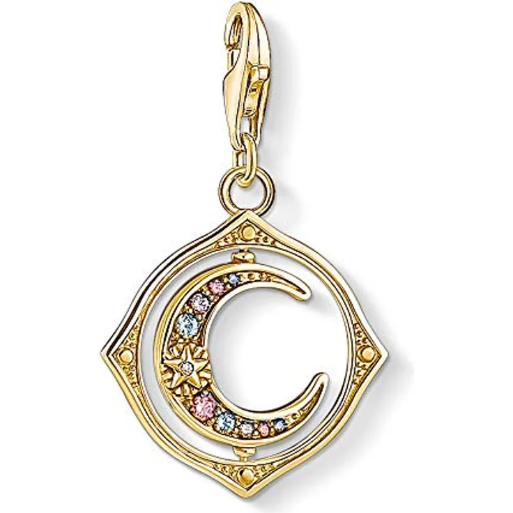 THOMAS SABO Charm-Anhänger Mond, 925er Sterlingsilber vergoldet, Zirkonia, synthetischer Spinell, Gold