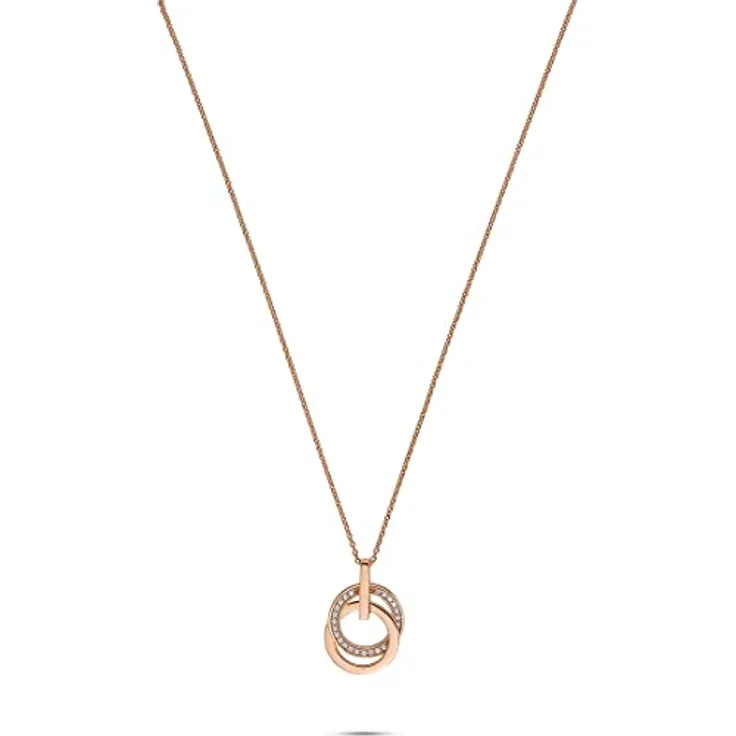 JETTE Damen-Kette Swing 26, 925er Silber mit Roségold-Veredelung und Zirkonia-Anhänger