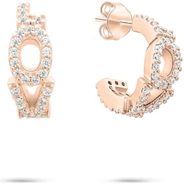 Tamaris Damen Creolen TJ-0709-E-22, 925 Silber in IP Roségold mit "LOVE" Schrift und Zirkoniasteinen, 1,3 cm – Bild 1