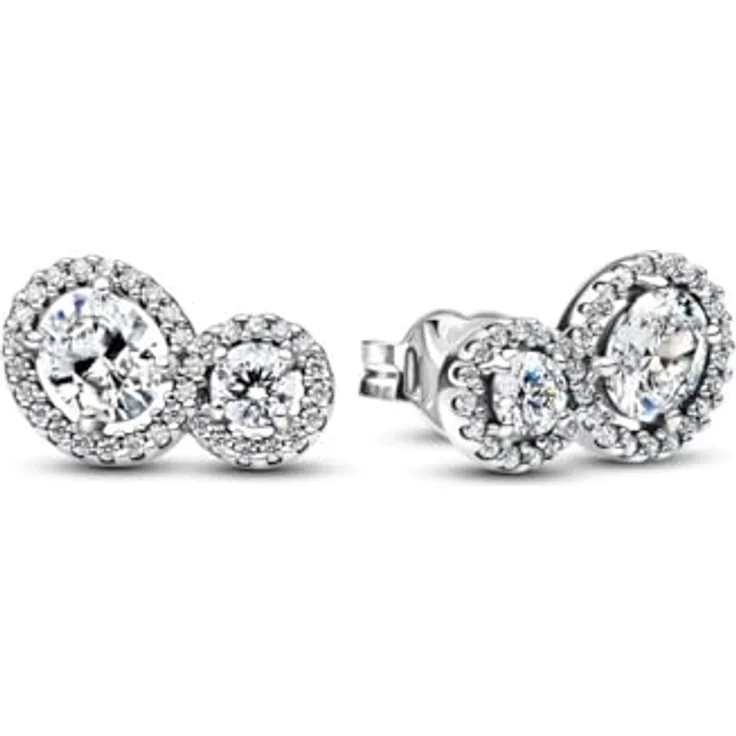 PANDORA Timeless Strahlenkranz Ohrringe, aus Sterling Silber mit Zirkonia, doppelter Steinbesatz, 293774C01