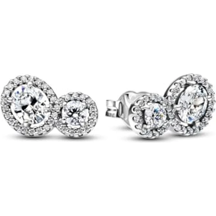 PANDORA Timeless Strahlenkranz Ohrringe, aus Sterling Silber mit Zirkonia, doppelter Steinbesatz, 293774C01