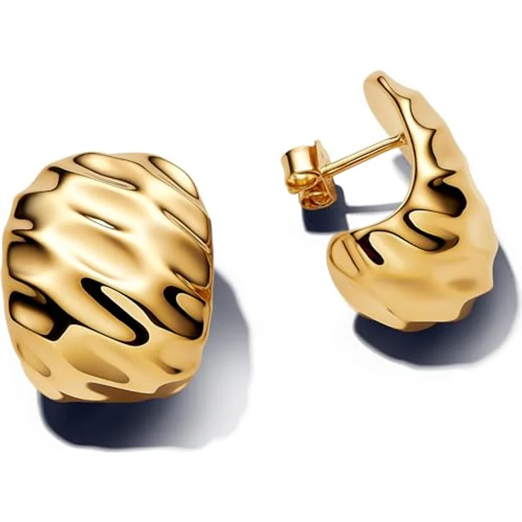 Pandora Essence Gewellte Breite Creolen-Ohrringe aus 14 Karat vergoldetem Sterling Silber mit Schmetterlingsverschluss, 263879C00 – Bild 1