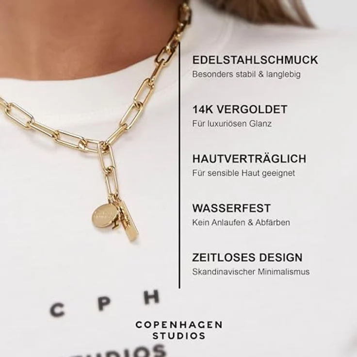 COPENHAGEN STUDIOS Bold Link Necklace, gold - Halskette aus poliertem Edelstahl mit 14K Vergoldung, verstellbar bis 50 cm, wasserfest & hautfreundlich – Bild 3
