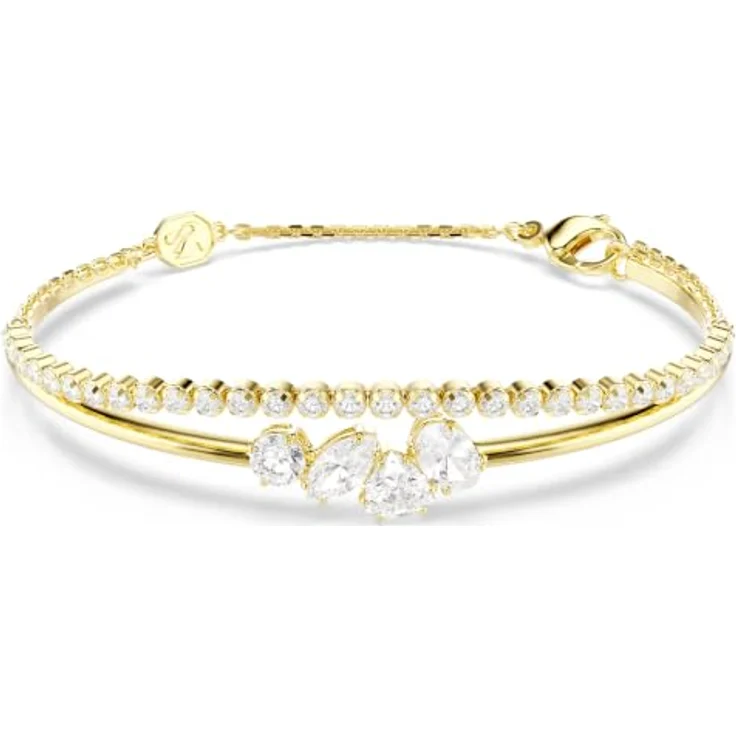 Swarovski Mesmera Armband, 17 cm, gemischter Schnitt, Weiß, 18 kt Gold-Finish, Karabinerverschluss – Bild 3