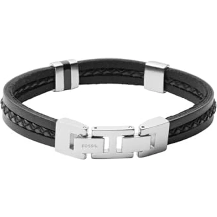 FOSSIL Herrenarmband aus Leder, Schwarz, mit Faltverschluss, Länge 180 mm und 195 mm – Bild 5