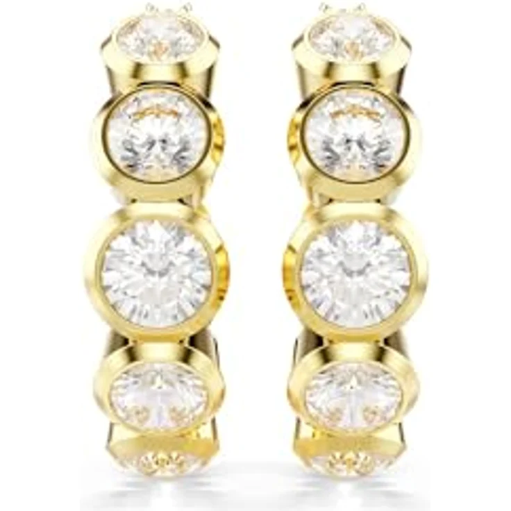 Swarovski Imber Creolen, Weiße und Vergoldete Ohrringe mit Strahlenden Kristallen im Rundschliff und Größenverlauf, 2.4 x 0.7 cm – Bild 2