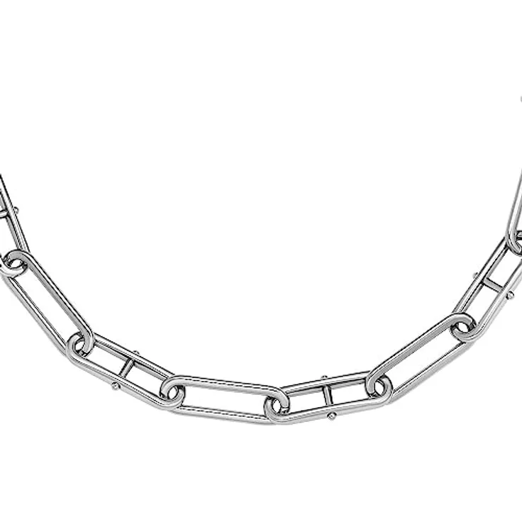 FOSSIL Heritage D-Link Halskette für Frauen, Edelstahlkette, Silberfarben, Länge: 375mm+60mm, JF04503040