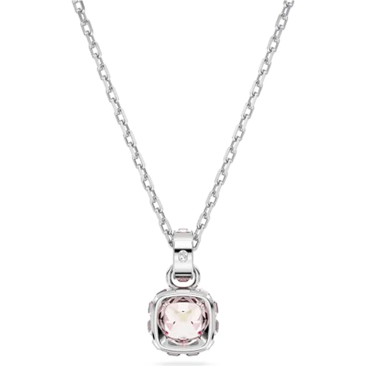 Swarovski Birthstone Anhänger Juni, Rosafarbene und Rhodinierte Damenhalskette mit Kristallen im Kissenschliff – Bild 4