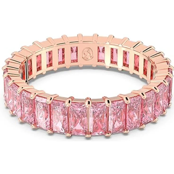 Swarovski Matrix Ring, Rosé Vergoldeter Damenring mit Strahlenden Rosa Swarovski Kristallen im Baguette-Princess-Schliff – Bild 1