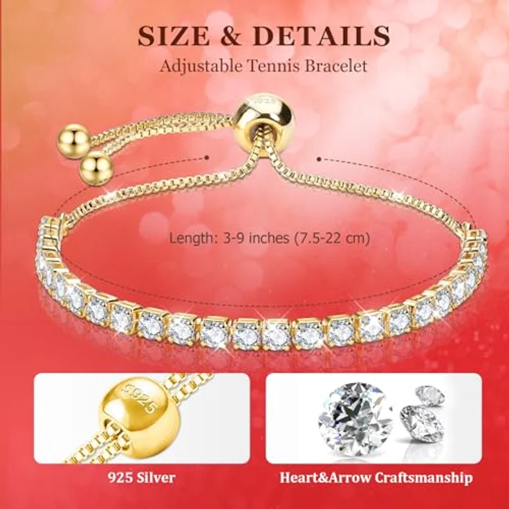 J.Fée Tennisarmband Gold, Armband für Damen mit AAAAA Zirkonia, verstellbar, hypoallergen, Geschenk für Frauen – Bild 2
