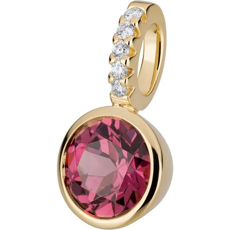 Orolino Kettenanhänger Gold 585 mit 5 Brillanten (0,02ct) und pinkem Rhodolith, Damen Schmuck