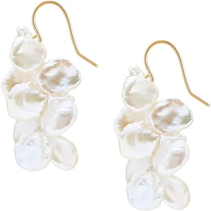 Valero Pearls Damen Ohrhänger, 925/- Sterling Silber mit barocken Süßwasser-Zuchtperlen 10-12 mm, vergoldeter Ohrhaken, elegantes Design – Bild 2