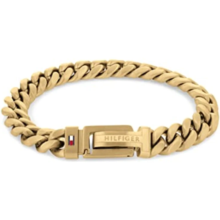 Tommy Hilfiger Jewelry Herren Gliederarmband aus Edelstahl mit Gelbgold IP-Beschichtung, 19 cm, mit Flaggenlogo – Bild 1