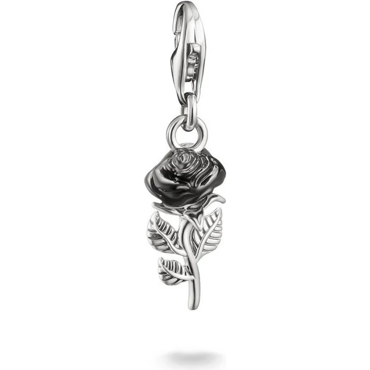 THOMAS SABO Charm-Einhänger True Romance Rose, schwarzer Charm aus recyceltem Silber 925 mit handgemalter Emaille