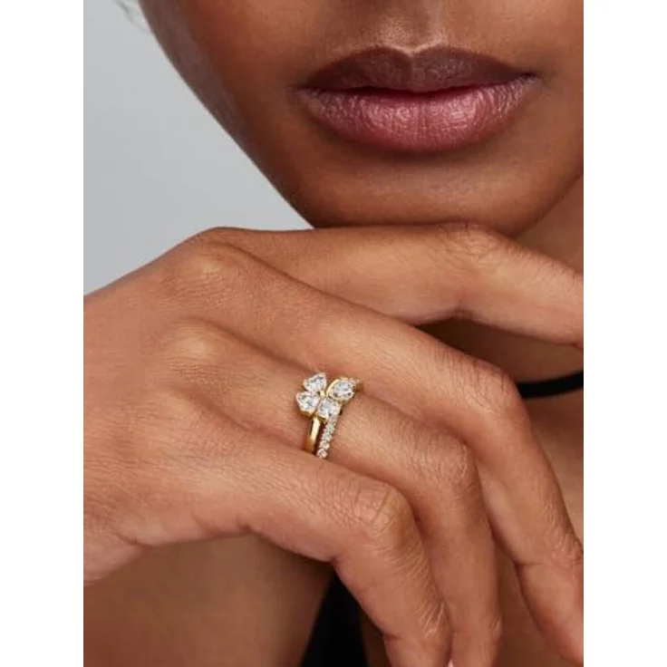 PANDORA Glücksklee Ring Set, 2er Damen Ringe in 14 Karat Vergoldung mit Cubic Zirkonia, herzförmige Steine, stapelbar, Größe: 54, 164507C01-54 – Bild 3