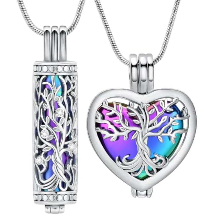 VCCWYQK Herz Urne Halskette für Asche, Edelstahl, personalisierbar, 56 cm Kette, Blumen-Motiv
