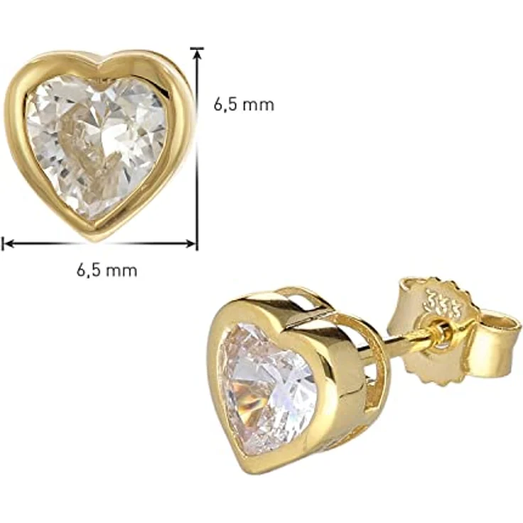 trendor Damen-Ohrringe Gold 333/8K Herz mit Zirkonia, elegante Ohrstecker in 6,5 mm Größe, Hochwertiger Echtgold-Schmuck für Frauen, modische Geschenkidee – Bild 4