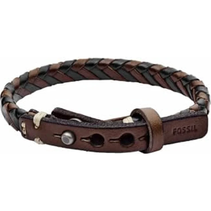 Fossil Herrenarmband JA5932716, 24 cm lang aus geflochtenem braunem und schwarzem Leder – Bild 3