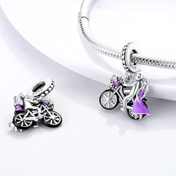 TINSLO Charm Anhänger 925 Sterling Silber mit Zirkonia-Steinen, kompatibel mit Pandora Armbändern und Halsketten für Damen und Mädchen – Bild 2