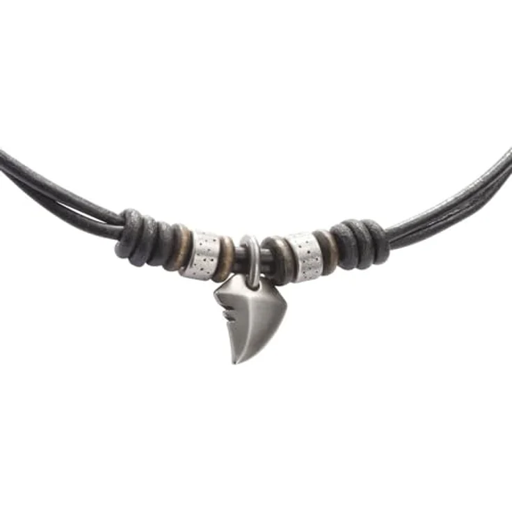 Fossil Herren Collier aus Edelstahl und Leder, 42 cm + 5 cm Verlängerung, Anhänger in Haifischzahn-Design, schwarz – Bild 3