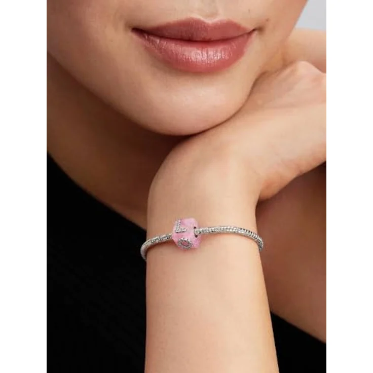 PANDORA Moments Rosafarbener Murano-Glas Liebeswürfel Charm aus Sterling Silber mit Zirkonia, kompatibel mit Moments Kollektion, 794433C01 – Bild 2