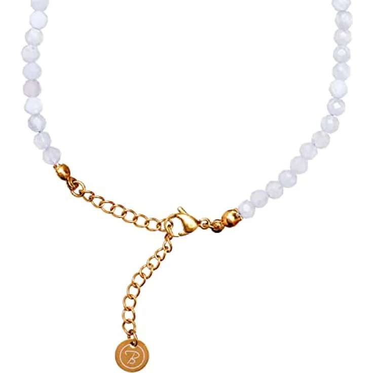 BERGERLIN Chalcedon Halskette, echte weiße Naturstein-Kette mit vergoldetem Verschluss, Größe XS-S (40-45cm) – Bild 2