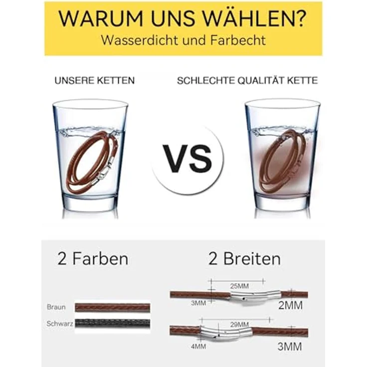 ChainsHouse Herren Halskette, geflochtene Kunstlederkette in Braun, 66cm mit 2mm Breite und Bajonettverschluss, leicht und langlebig – Bild 4