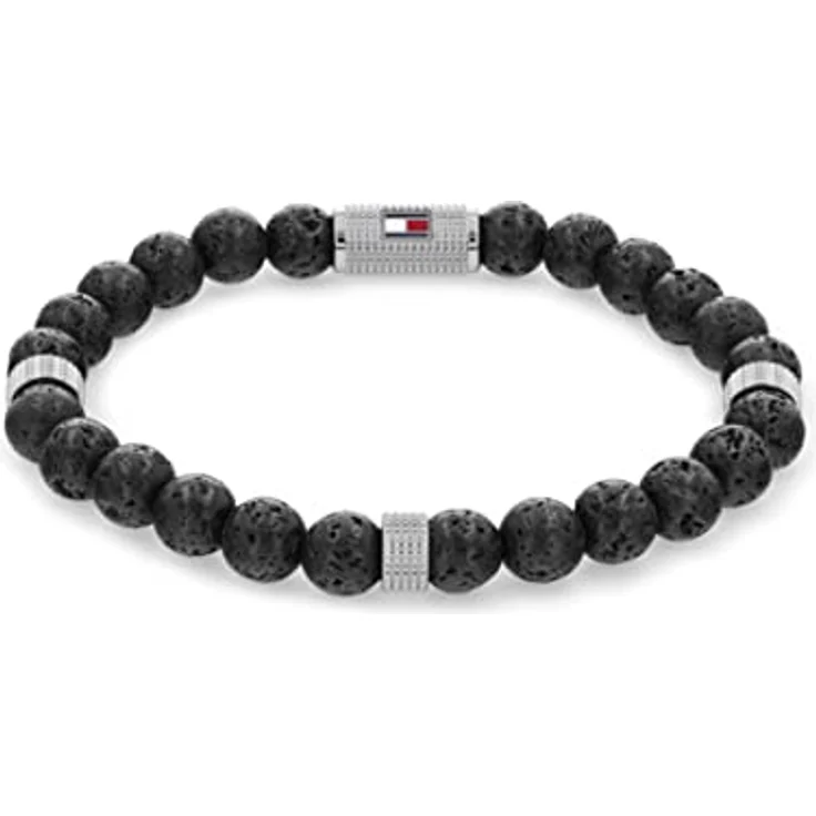 Tommy Hilfiger Jewelry Armband für Herren, Lavasteinperlen mit Edelstahlverschluss, 18,5 cm, Tommy Hilfiger-Flaggenlogo – Bild 1