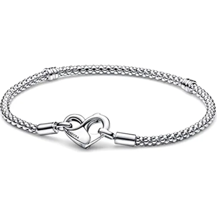 PANDORA Armband mit Infinity Herzverschluss, Sterling-Silber, 21cm, kompatibel mit PANDORA Moments, 592453C00-21