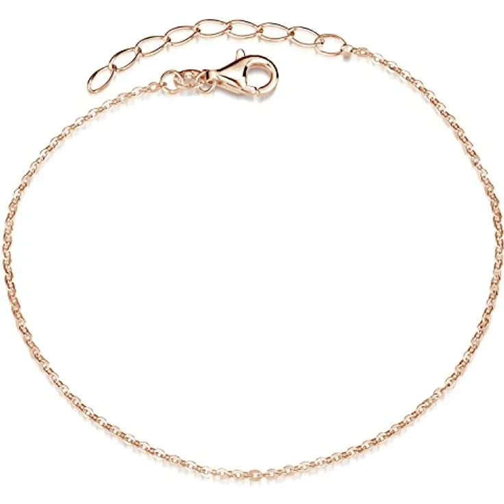 MATERIA by Matthias Wagner Feines Armband Silber 925 vergoldet - Rosegold Armkette Damen, 18-21cm verstellbar, wasserfest, elegant im Ankerketten Design