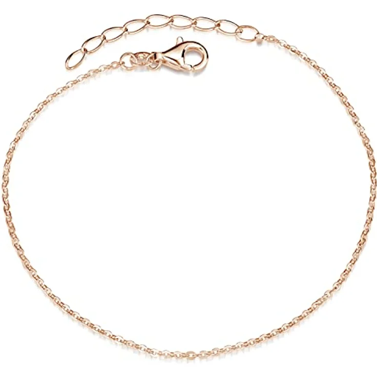 MATERIA by Matthias Wagner Feines Armband Silber 925 vergoldet - Rosegold Armkette Damen, 18-21cm verstellbar, wasserfest, elegant im Ankerketten Design – Bild 1