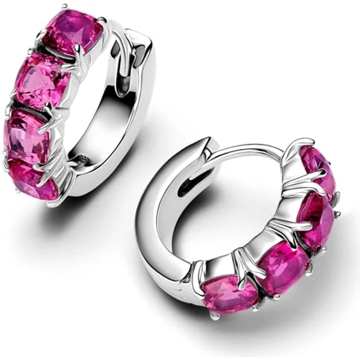 Pandora Timeless Creolen-Ohrringe aus Sterling Silber mit rosafarbenen künstlichen Kristallen, phloxrosafarben, 293851C02 – Bild 2