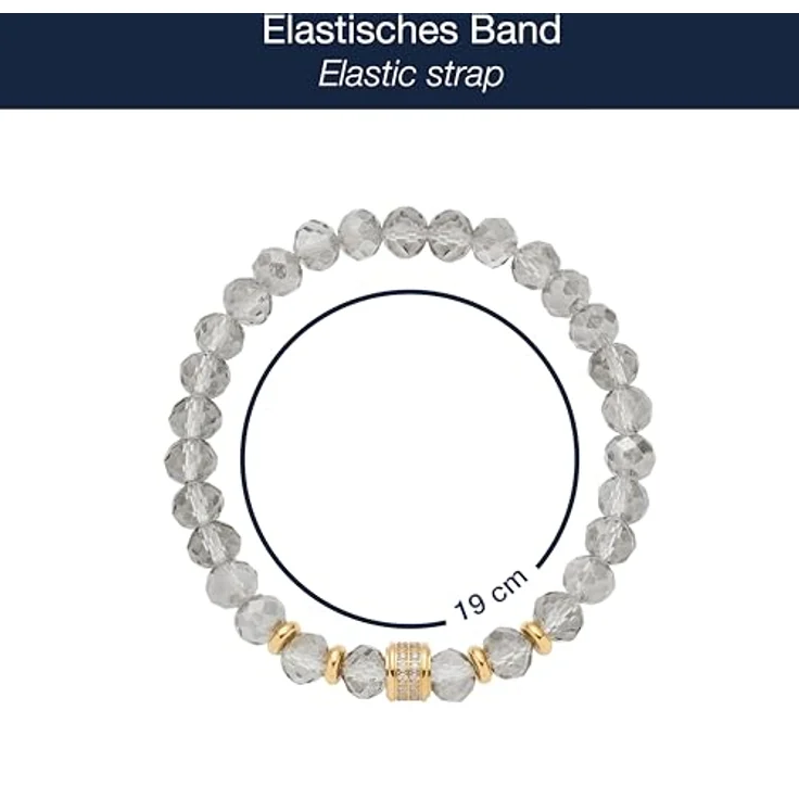JEWELS BY LEONARDO Armband Berna, elastische Armkette aus goldfarbenem Edelstahl mit grauen Glasperlen und Zirkoniasteinchen, 19 cm, Geschenk für Frauen – Bild 2