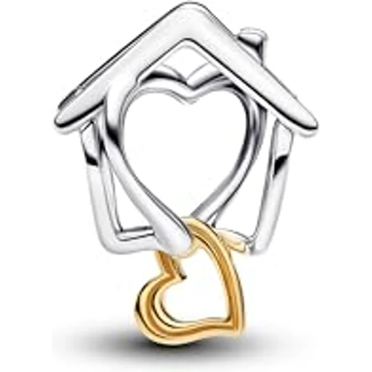 PANDORA Moments Haus & Herz Charm, Sterling-Silber mit 14K Vergoldung, offen gearbeitet, kompatibel mit Moments Kollektion, Gravur: „With you, I’m home“ – Bild 2