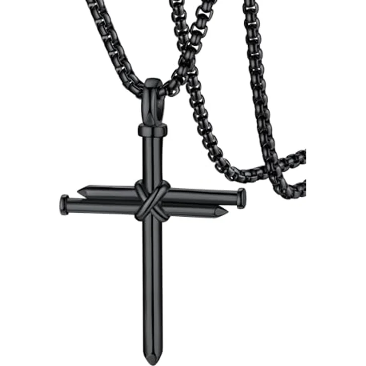 FaithHeart Kreuz Kette Herren 55CM, Edelstahl Venezianierkette mit Kreuz Anhänger in Schwarz, wasserdicht und hypoallergen – Bild 1