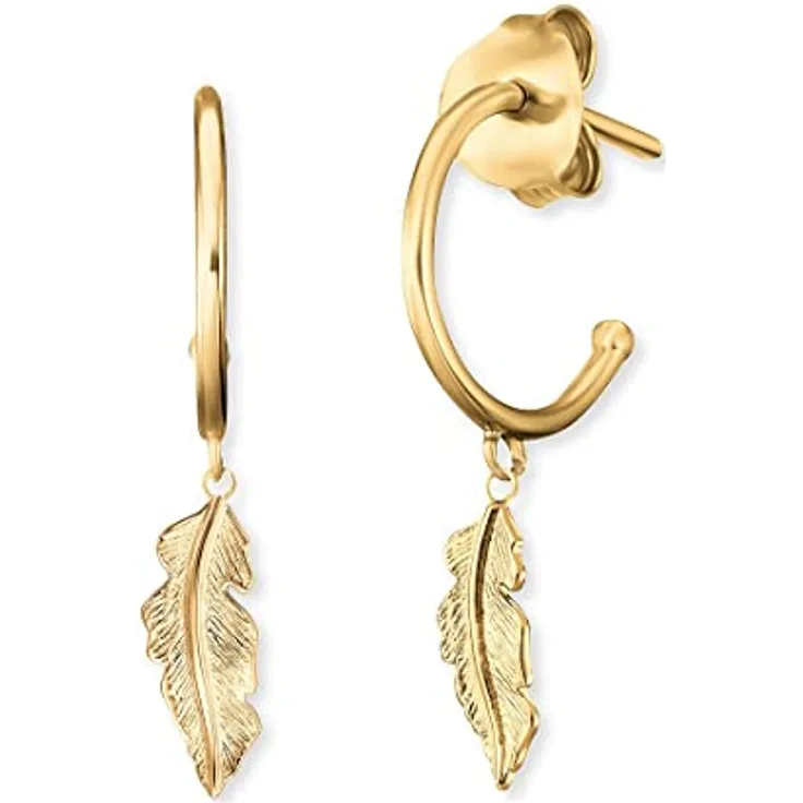 Engelsrufer Damen-Kreolen mit Flügel Anhänger, vergoldetes Sterling Silber, Durchmesser: 11,8 mm, ERE-Feder-G-CR