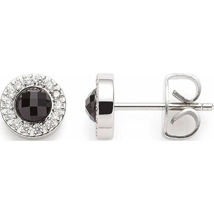 JEWELS BY LEONARDO Isa Ohrstecker, silberfarbener Edelstahl mit schwarzem Glaskristall und Zirkonia-Steinen, 1 Paar, Geschenk für Frauen
