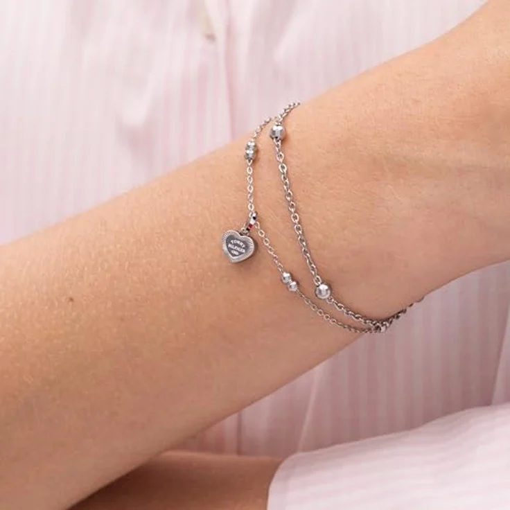 Tommy Hilfiger Damen-Armband mit Herzanhänger, mehrlagig, verstellbar, Edelstahl, silberfarben – Bild 2