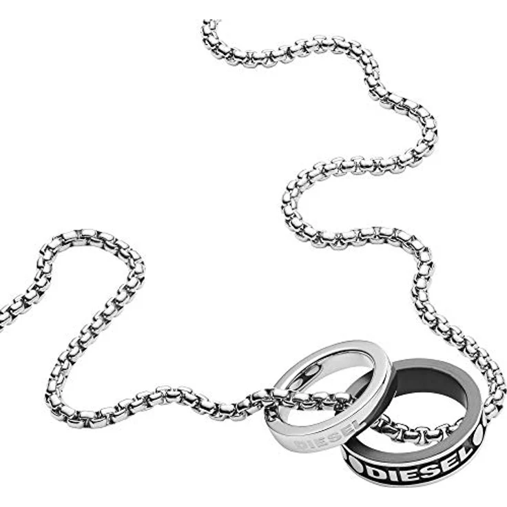 Diesel Doppel-Anhänger Halskette für Männer, 55 cm + 5 cm Silber Edelstahl, mit Karabiner und Geschenkbox, DX1168040 – Bild 1